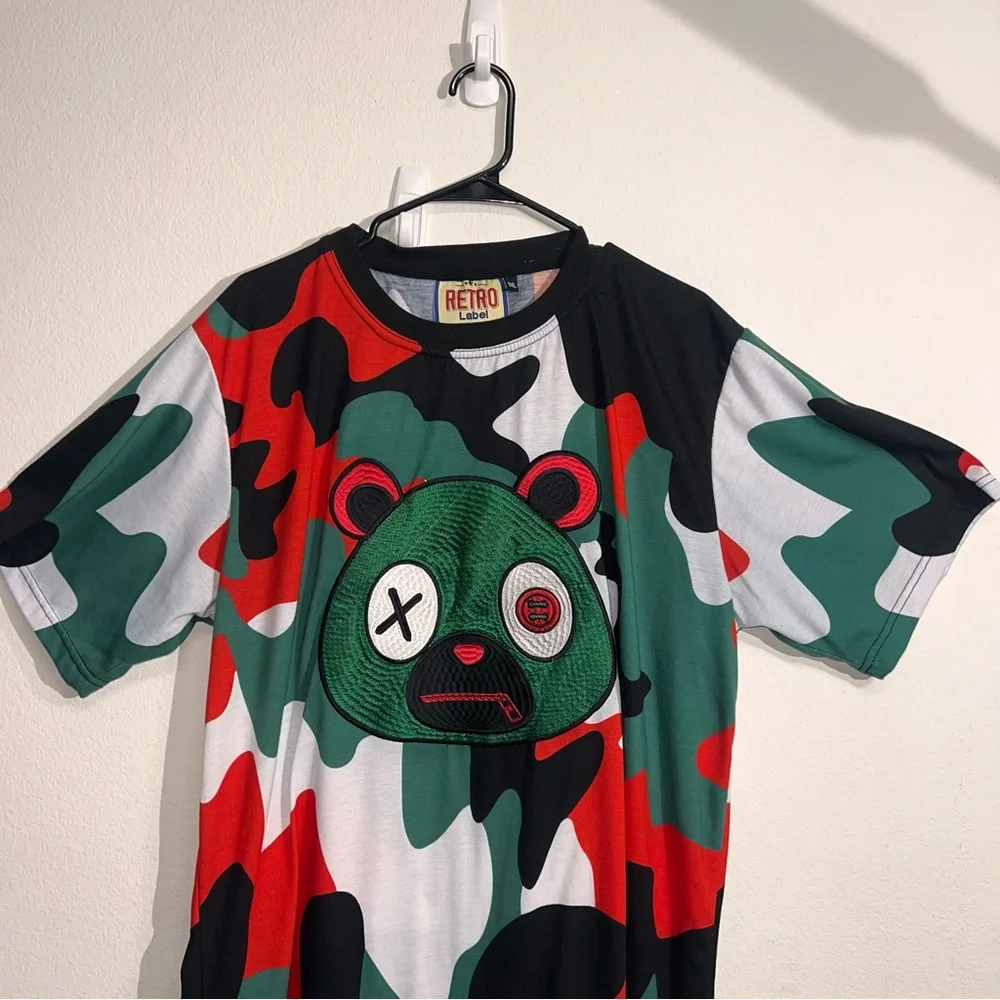 Retro Label T-Shirt 3XL SS Embroidered Camo Hip-hop Streetwear Casual Rap Trendy